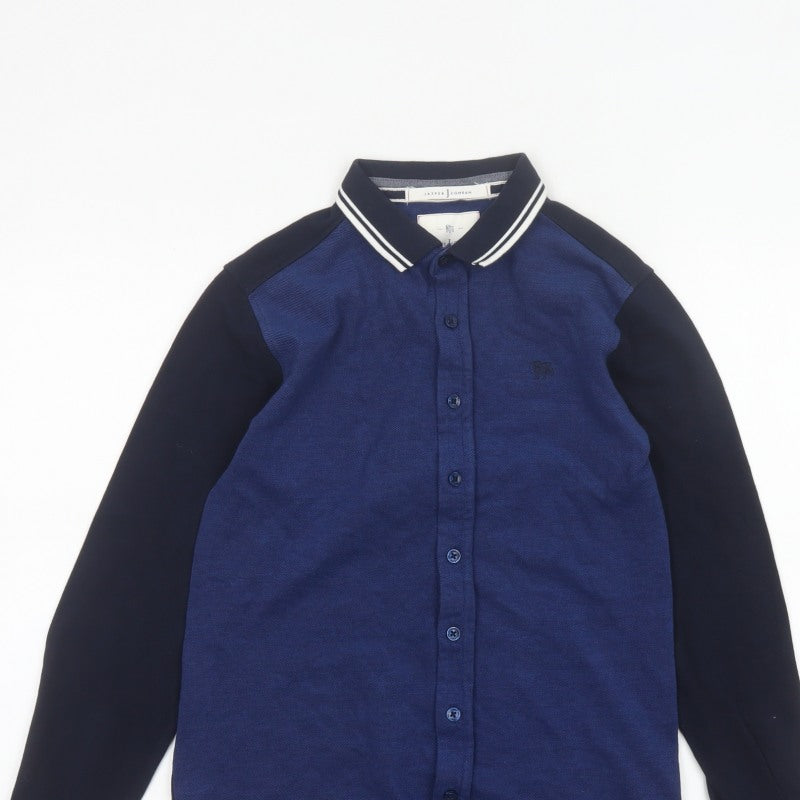 Jasper Conran Boys Blue Age 12 Basic Long Sleeve Colourblock Button-Up Shirt