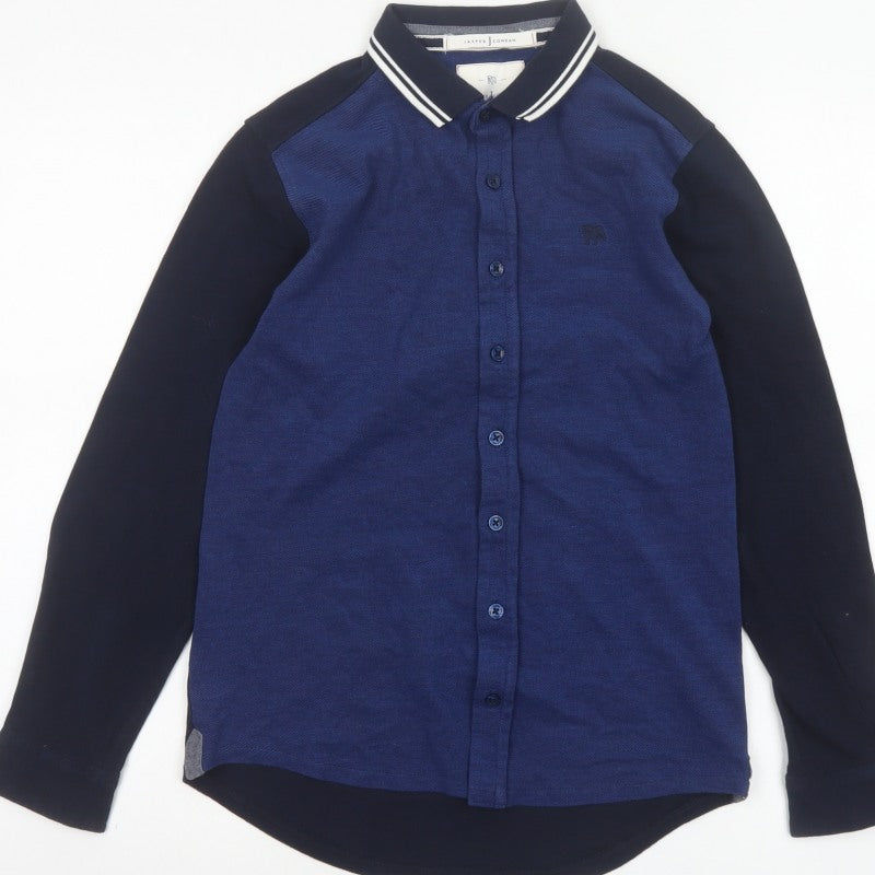 Jasper Conran Boys Blue Age 12 Basic Long Sleeve Colourblock Button-Up Shirt
