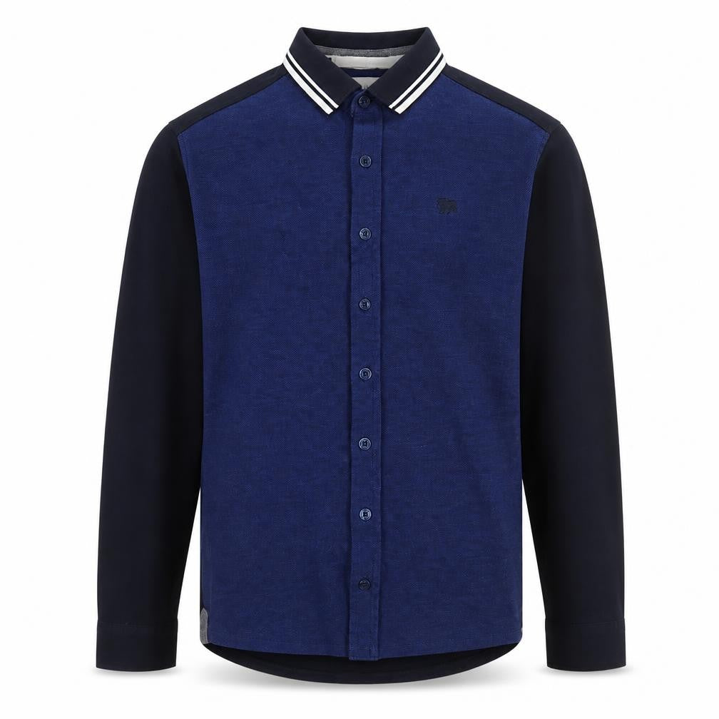 Jasper Conran Boys Blue Age 12 Basic Long Sleeve Colourblock Button-Up Shirt