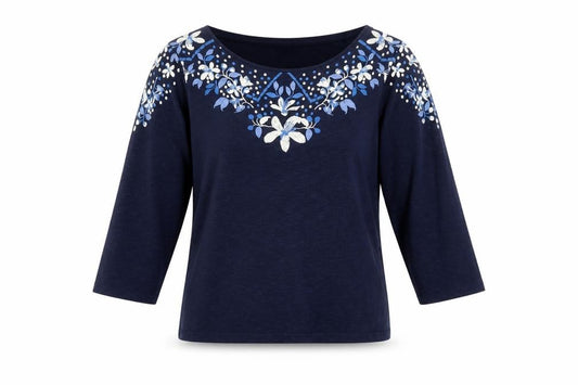 N&Co Women’s Blue Floral 3/4 Sleeve Jersey Top UK 14