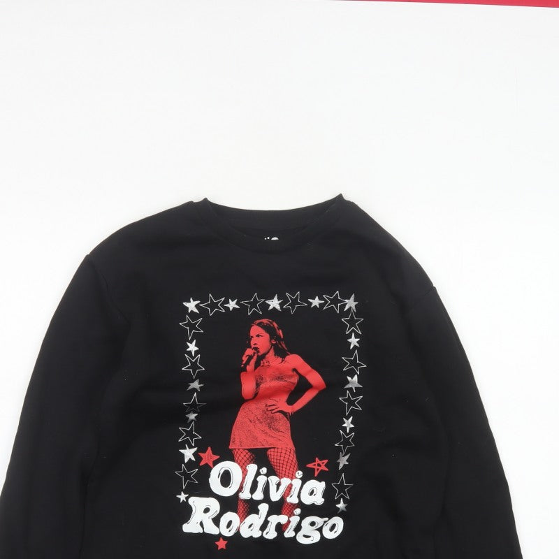 Olivia Rodrigo Girls Black 13-14 Years Pullover Graphic Sweatshirt