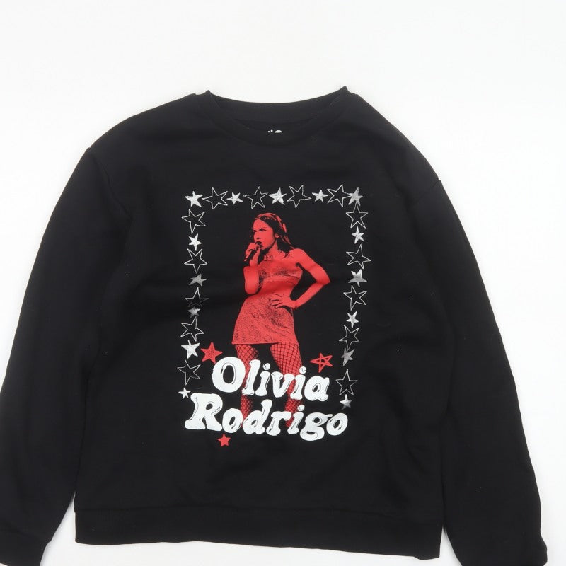 Olivia Rodrigo Girls Black 13-14 Years Pullover Graphic Sweatshirt