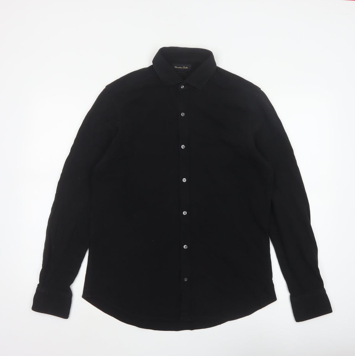 Massimo Dutti Men’s Black M Slim Fit Long Sleeve Button-Up Shirt
