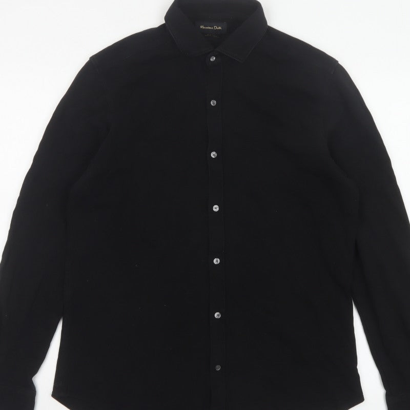 Massimo Dutti Men’s Black M Slim Fit Long Sleeve Button-Up Shirt