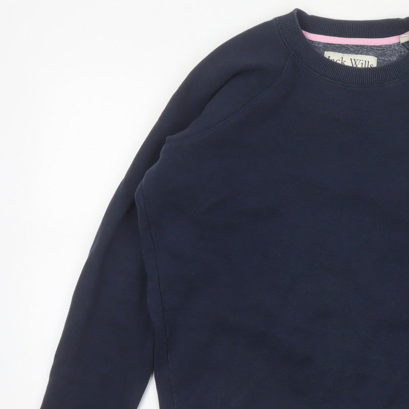 Jack Wills Women's Blue UK 12 Pullover Sweatshirt Embroidered Logo