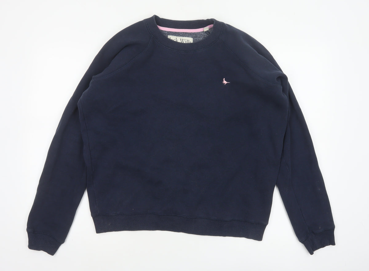 Jack Wills Women's Blue UK 12 Pullover Sweatshirt Embroidered Logo