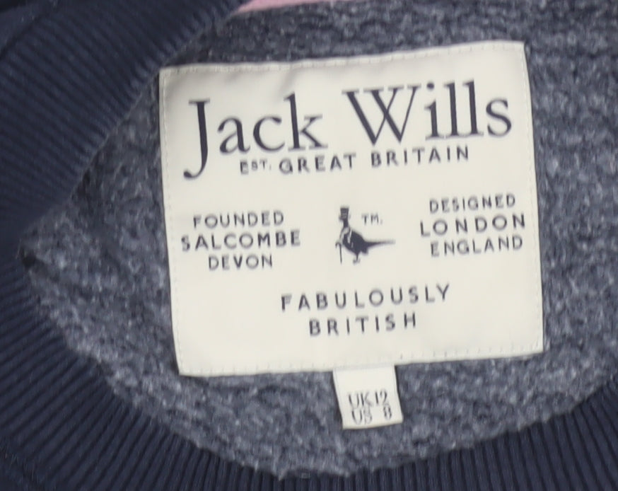 Jack Wills Women's Blue UK 12 Pullover Sweatshirt Embroidered Logo