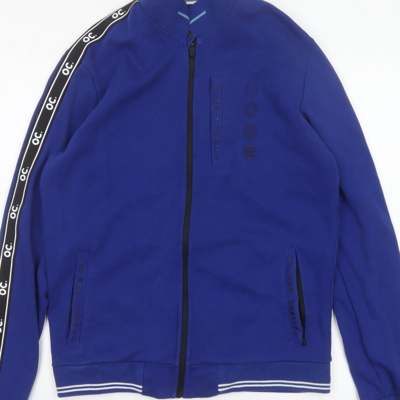 OC Men’s Blue S Bomber Jacket Full Zip Logo Tape