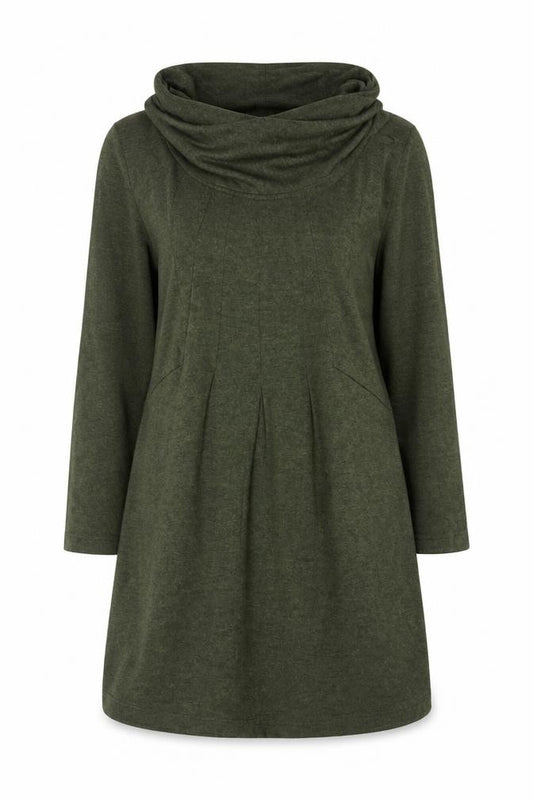 Capri Women Green UK 12 Tunic Cowl Neck Long Sleeve Stretch Blouse