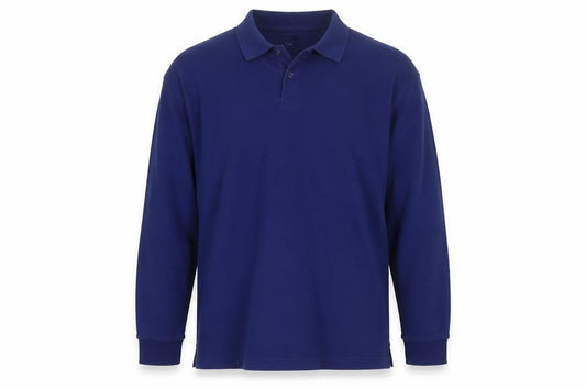 Marks and Spencer Men Blue 2XL Regular Fit Cotton Long Sleeve Polo