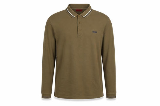 HUGO BOSS Men’s Brown 2XL Long Sleeve Logo Polo Shirt Regular Fit