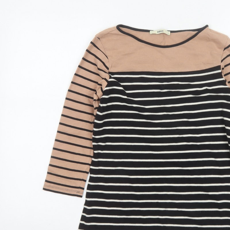 Oasis Women Black Stripe Basic 3/4 Sleeve Jersey T-Shirt Size S