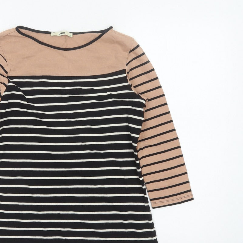 Oasis Women Black Stripe Basic 3/4 Sleeve Jersey T-Shirt Size S
