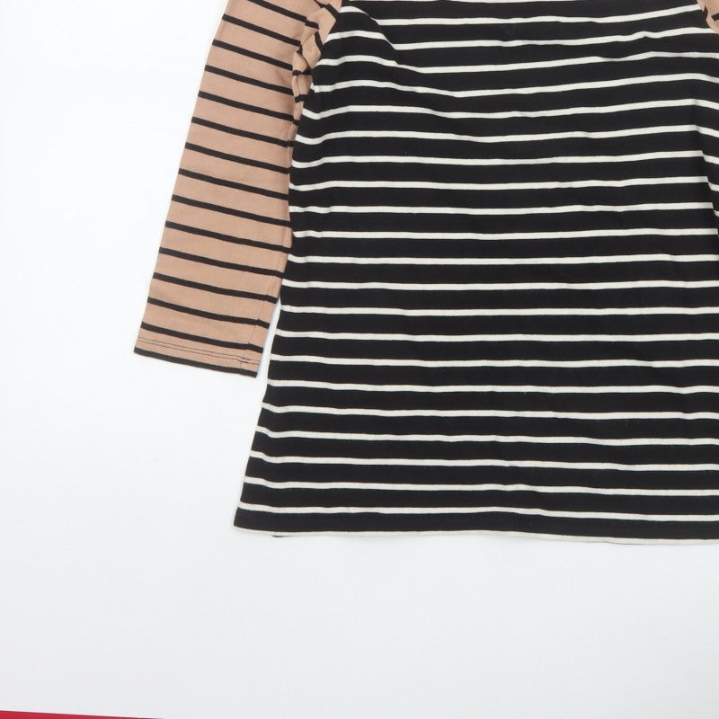 Oasis Women Black Stripe Basic 3/4 Sleeve Jersey T-Shirt Size S