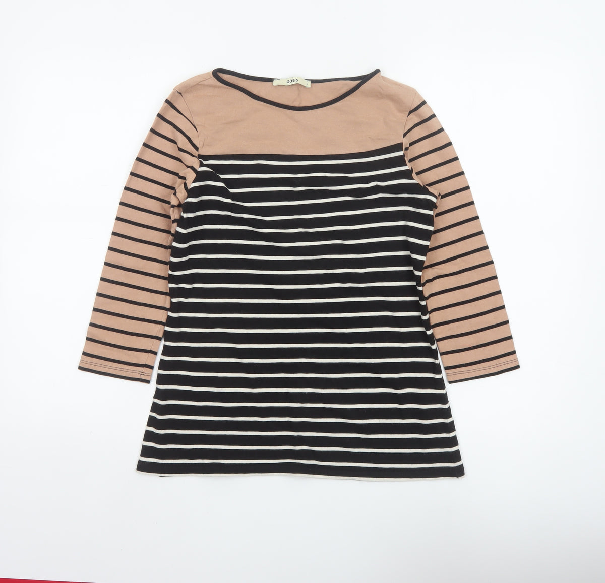 Oasis Women Black Stripe Basic 3/4 Sleeve Jersey T-Shirt Size S