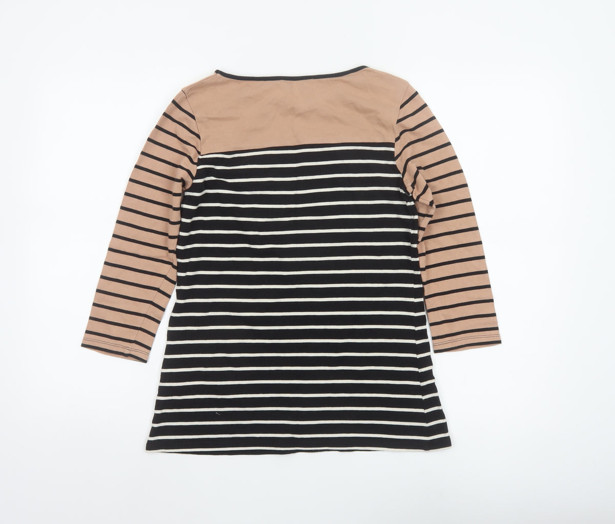 Oasis Women Black Stripe Basic 3/4 Sleeve Jersey T-Shirt Size S