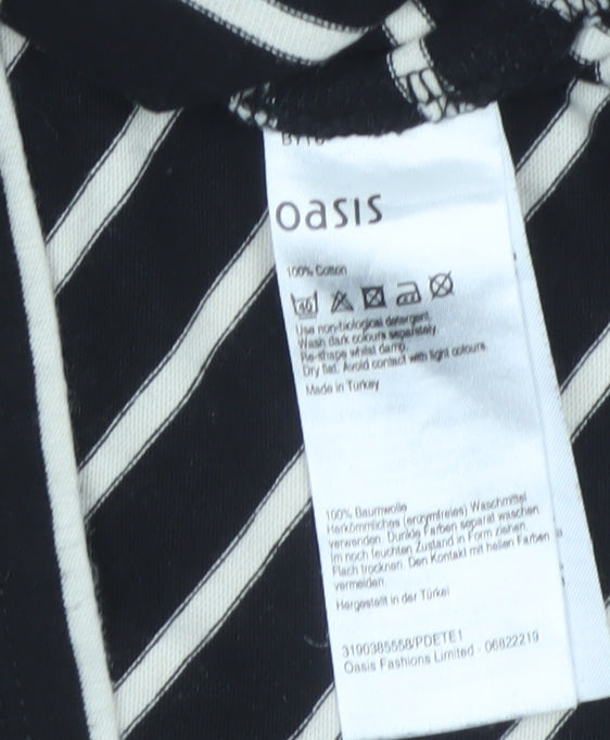 Oasis Women Black Stripe Basic 3/4 Sleeve Jersey T-Shirt Size S