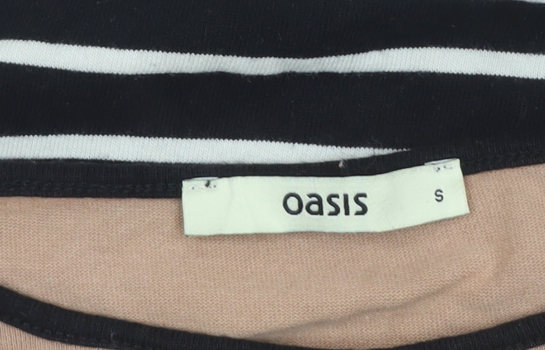 Oasis Women Black Stripe Basic 3/4 Sleeve Jersey T-Shirt Size S