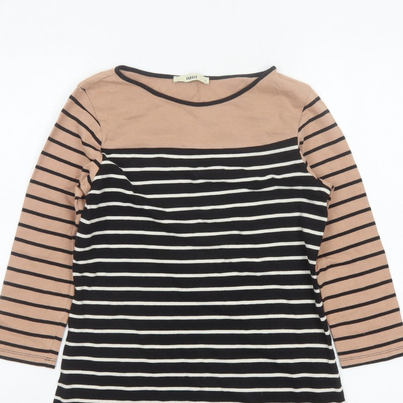 Oasis Women Black Stripe Basic 3/4 Sleeve Jersey T-Shirt Size S