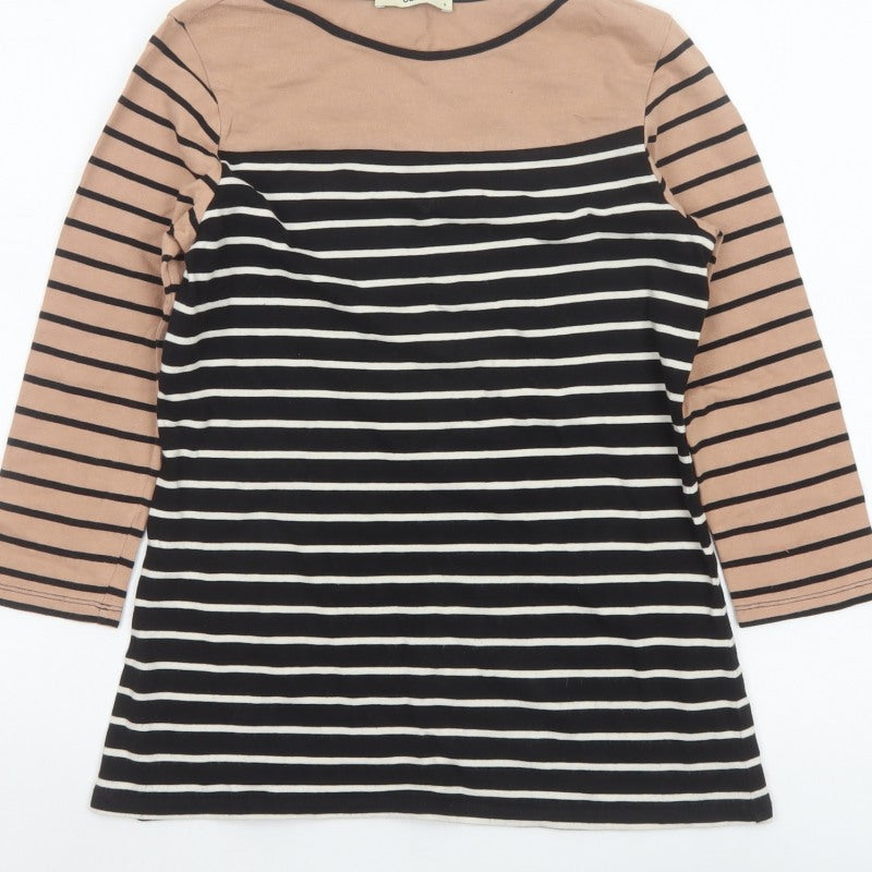 Oasis Women Black Stripe Basic 3/4 Sleeve Jersey T-Shirt Size S