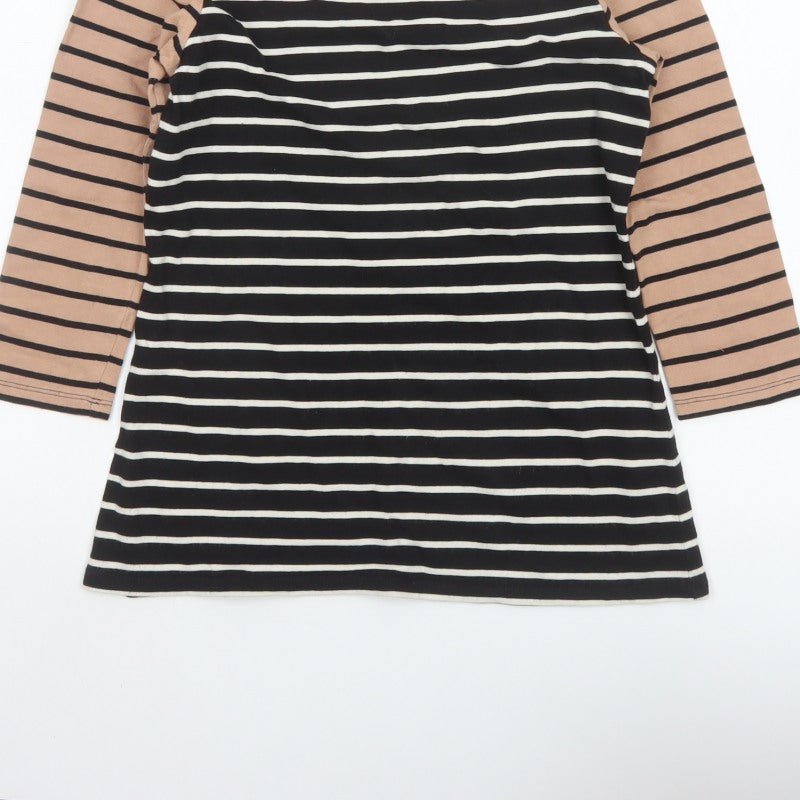 Oasis Women Black Stripe Basic 3/4 Sleeve Jersey T-Shirt Size S