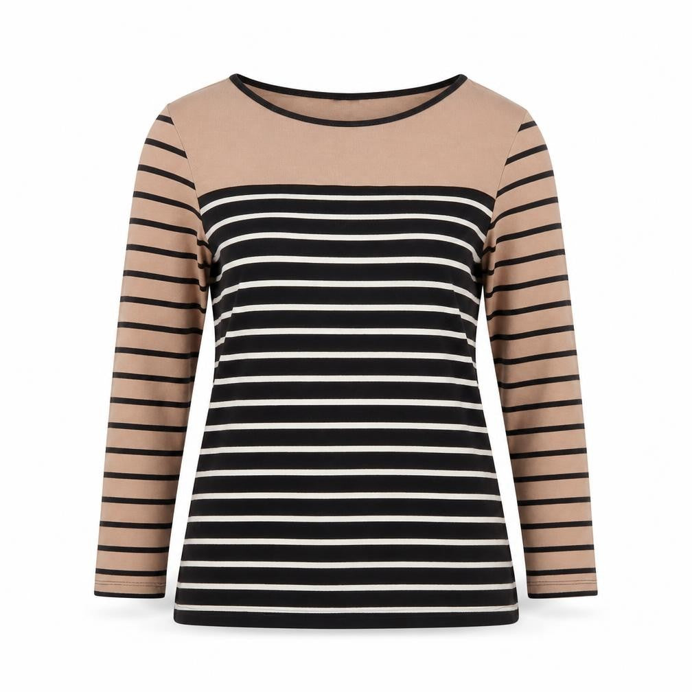 Oasis Women Black Stripe Basic 3/4 Sleeve Jersey T-Shirt Size S