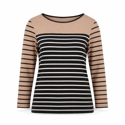 Oasis Women Black Stripe Basic 3/4 Sleeve Jersey T-Shirt Size S
