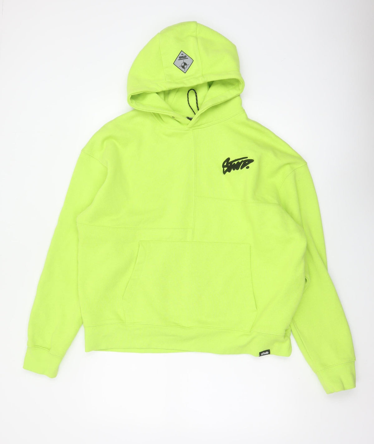 Pull&Bear STWD Men’s Yellow M Oversized Graphic Logo Pullover Hoodie