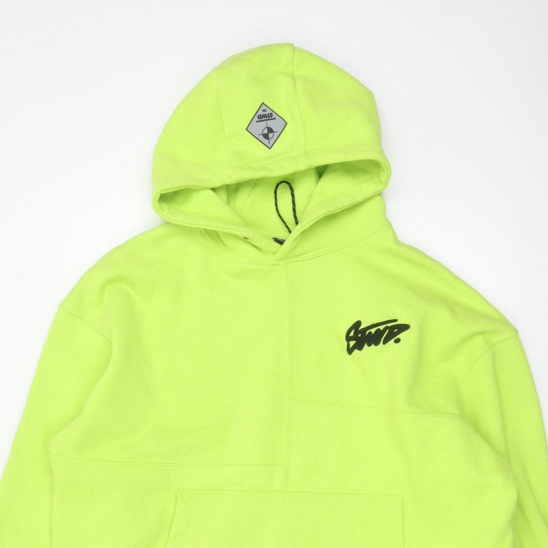 Pull&Bear STWD Men’s Yellow M Oversized Graphic Logo Pullover Hoodie
