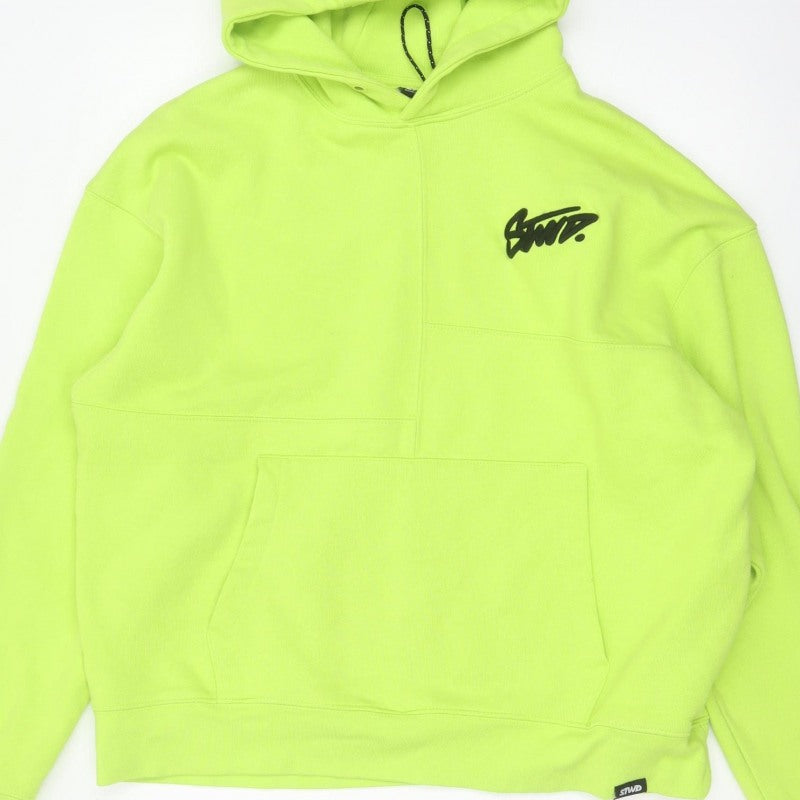 Pull&Bear STWD Men’s Yellow M Oversized Graphic Logo Pullover Hoodie