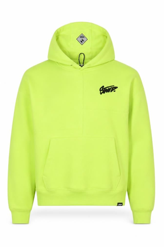Pull&Bear STWD Men’s Yellow M Oversized Graphic Logo Pullover Hoodie
