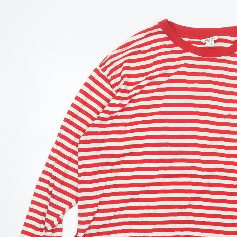 Monki Women Red White Striped 2XL Basic Long Sleeve T-Shirt