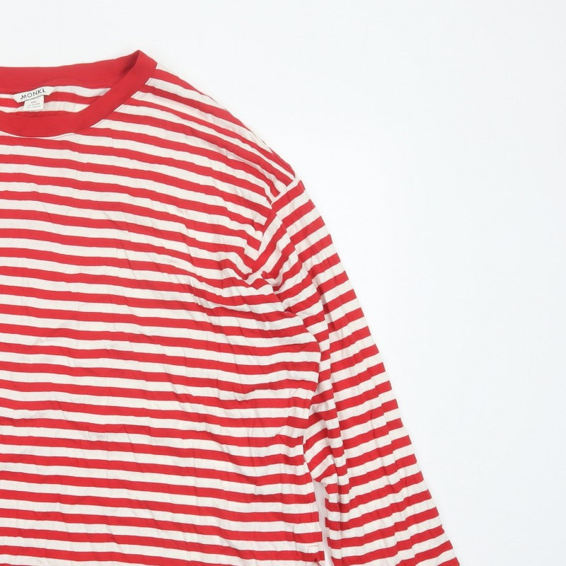 Monki Women Red White Striped 2XL Basic Long Sleeve T-Shirt