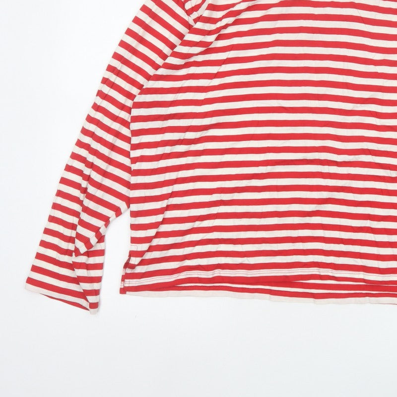 Monki Women Red White Striped 2XL Basic Long Sleeve T-Shirt