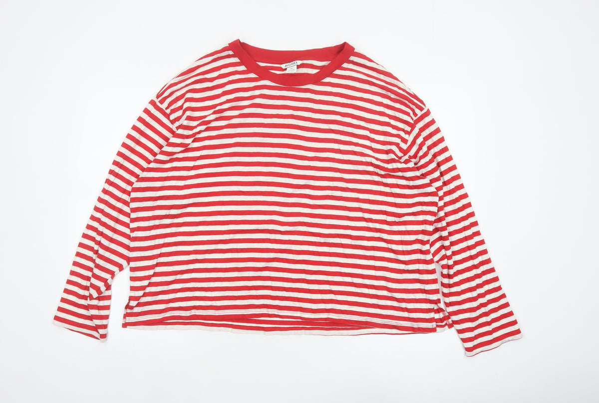 Monki Women Red White Striped 2XL Basic Long Sleeve T-Shirt