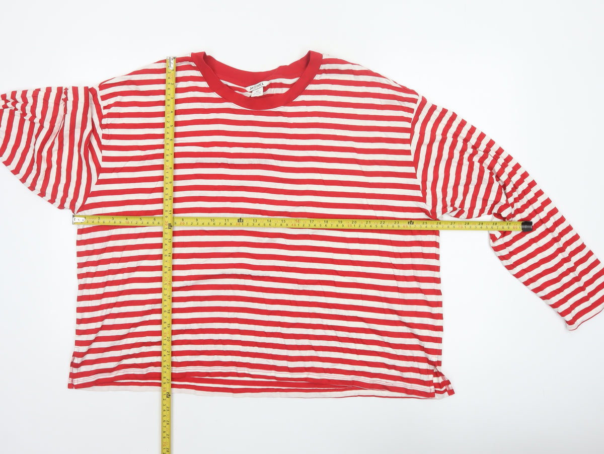 Monki Women Red White Striped 2XL Basic Long Sleeve T-Shirt