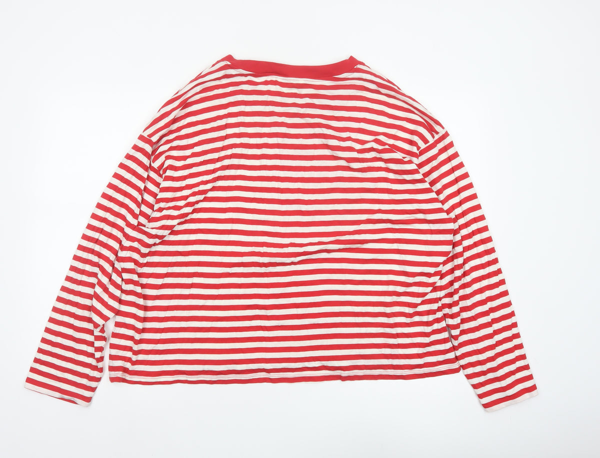 Monki Women Red White Striped 2XL Basic Long Sleeve T-Shirt