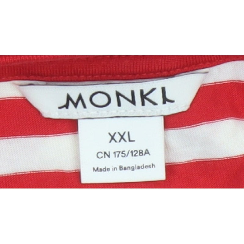 Monki Women Red White Striped 2XL Basic Long Sleeve T-Shirt