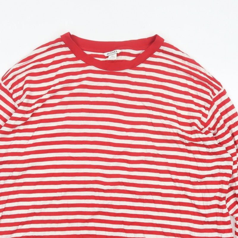 Monki Women Red White Striped 2XL Basic Long Sleeve T-Shirt