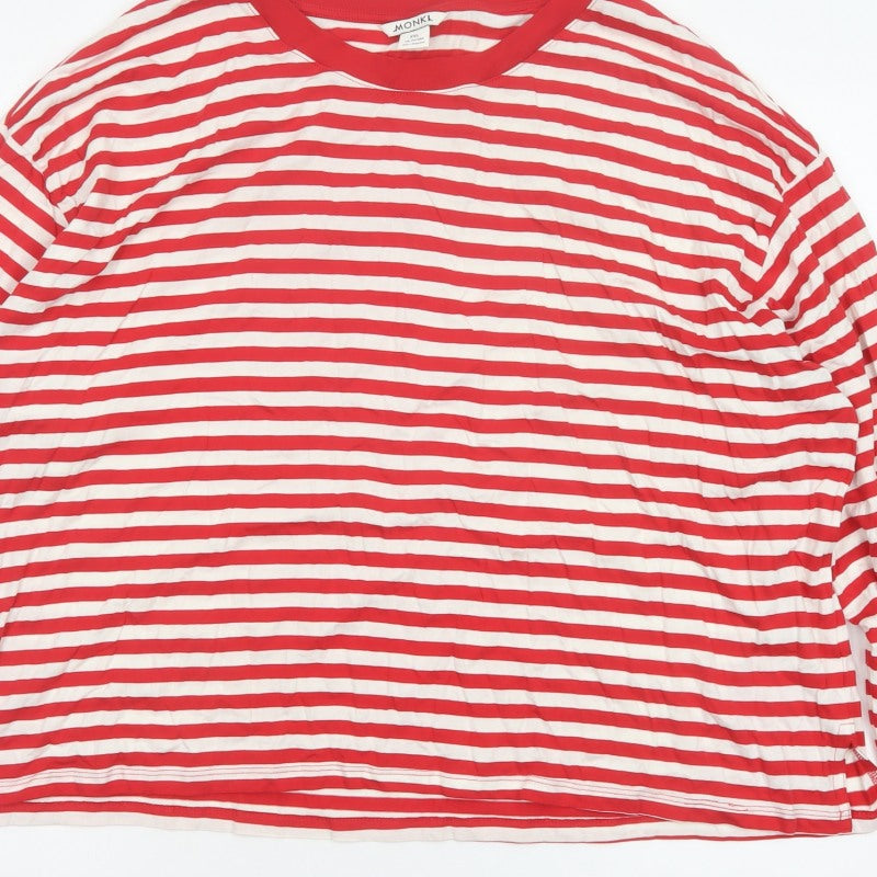 Monki Women Red White Striped 2XL Basic Long Sleeve T-Shirt