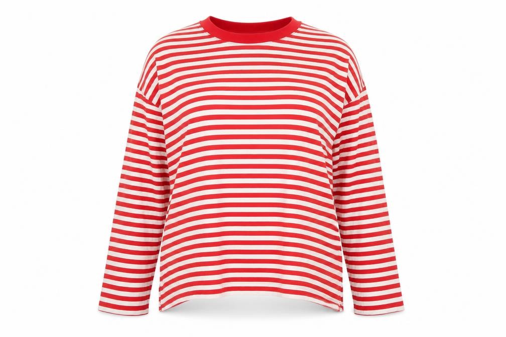 Monki Women Red White Striped 2XL Basic Long Sleeve T-Shirt