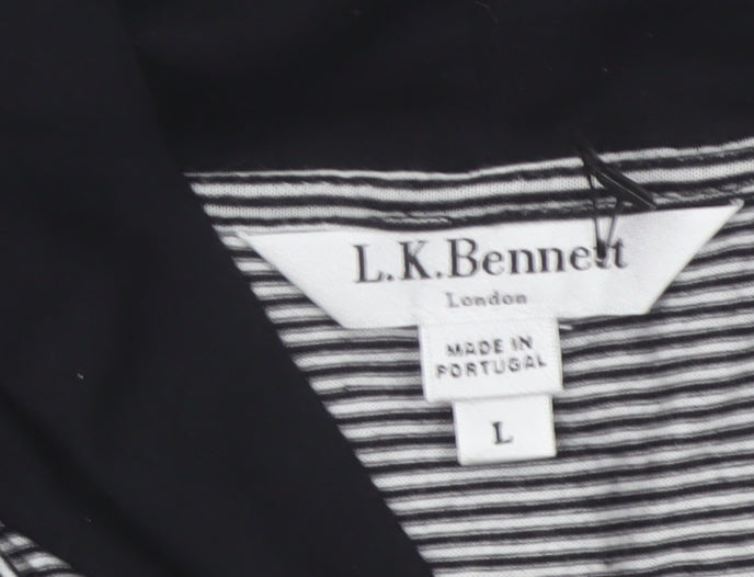 L.K. Bennett Women Black White L Basic Tie Neck Striped Long Sleeve Blouse