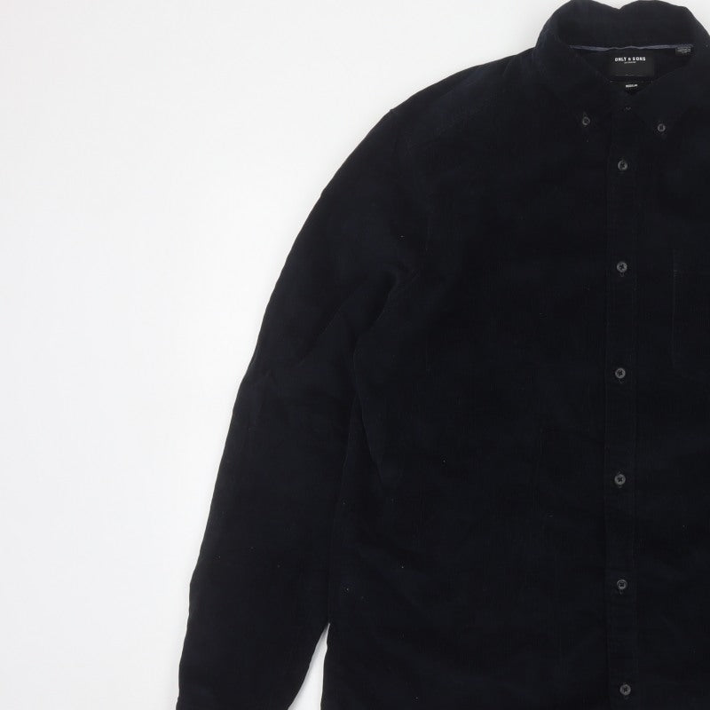 Only & Sons Men’s Black L Regular Corduroy Button-Down Long Sleeve Shirt