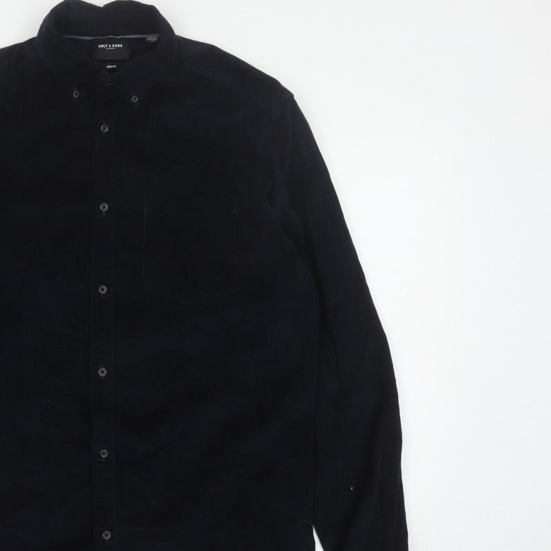 Only & Sons Men’s Black L Regular Corduroy Button-Down Long Sleeve Shirt