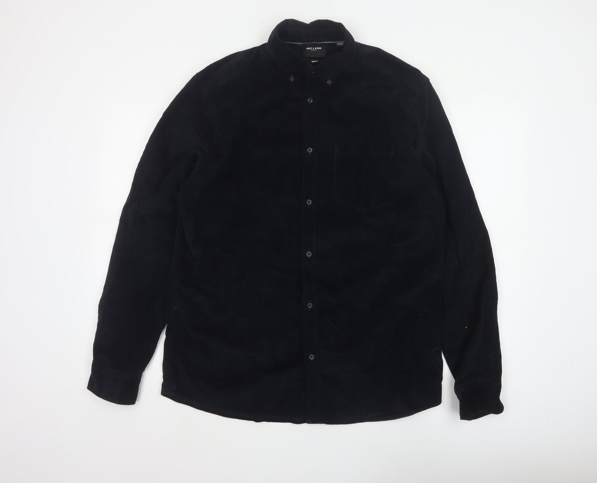 Only & Sons Men’s Black L Regular Corduroy Button-Down Long Sleeve Shirt