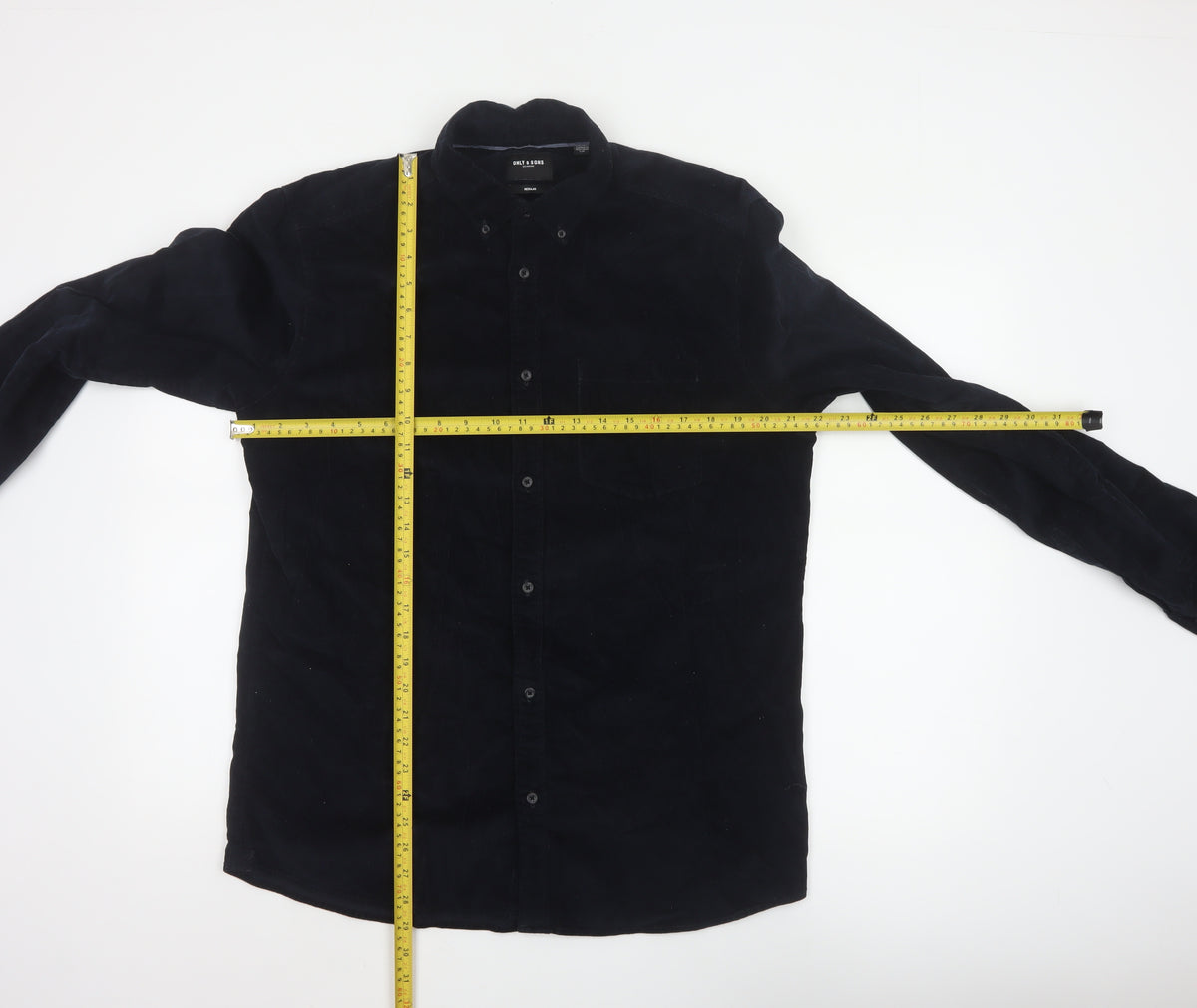 Only & Sons Men’s Black L Regular Corduroy Button-Down Long Sleeve Shirt