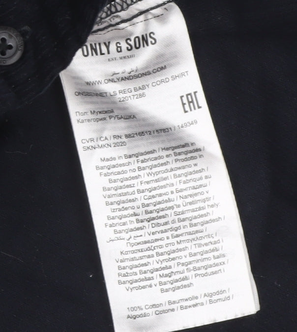 Only & Sons Men’s Black L Regular Corduroy Button-Down Long Sleeve Shirt