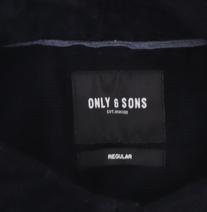 Only & Sons Men’s Black L Regular Corduroy Button-Down Long Sleeve Shirt