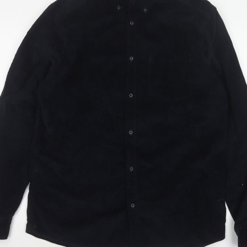Only & Sons Men’s Black L Regular Corduroy Button-Down Long Sleeve Shirt
