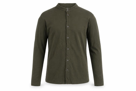 BoohooMAN Men’s Green Size S Slim Fit Band Collar Button-Up Shirt